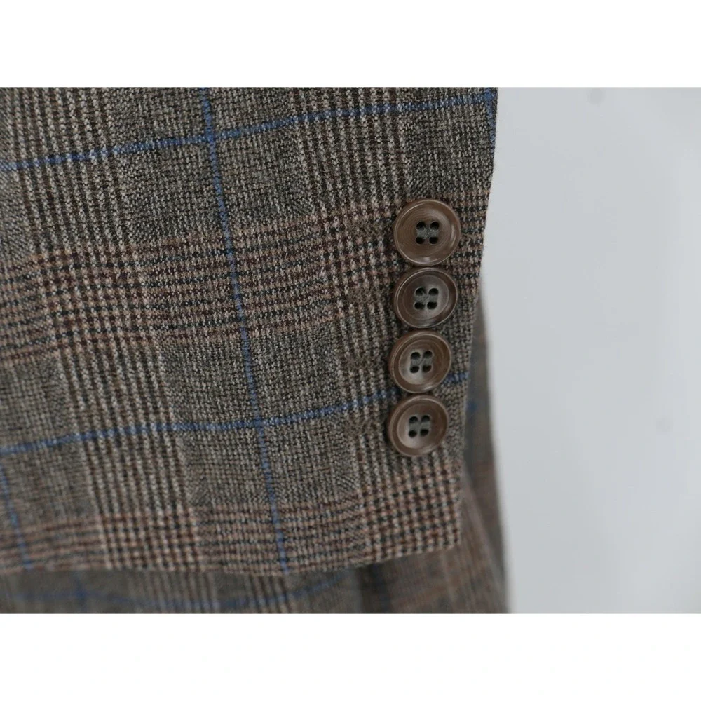 Hugo Boss Suit Brown Plaid Rossellini/Movie Wool Tweed USA 2 Piece 42R 36x33